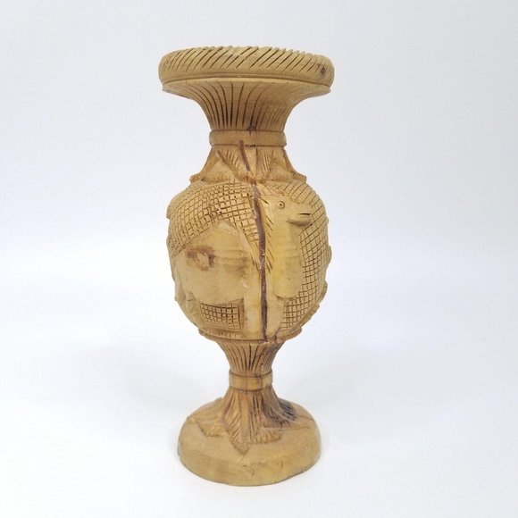 Vintage Hand Carved Wooden Vase Camel Palm Tree 3D - Picture 7 of 11